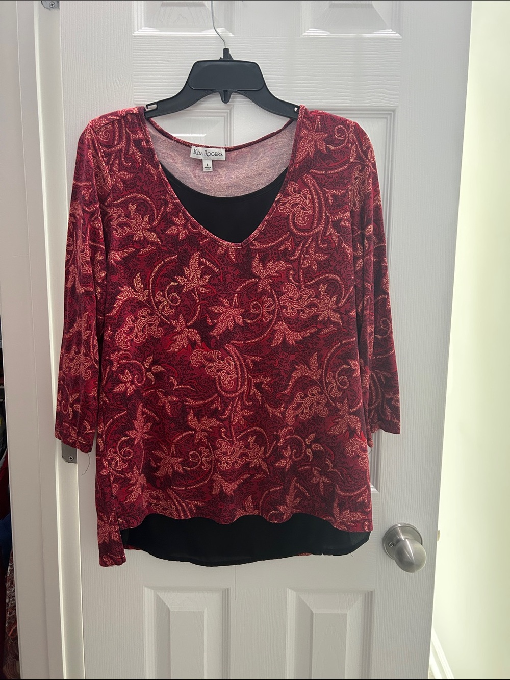 Kim Rogers Red Paisley V-Neck Layered-Look Tunic